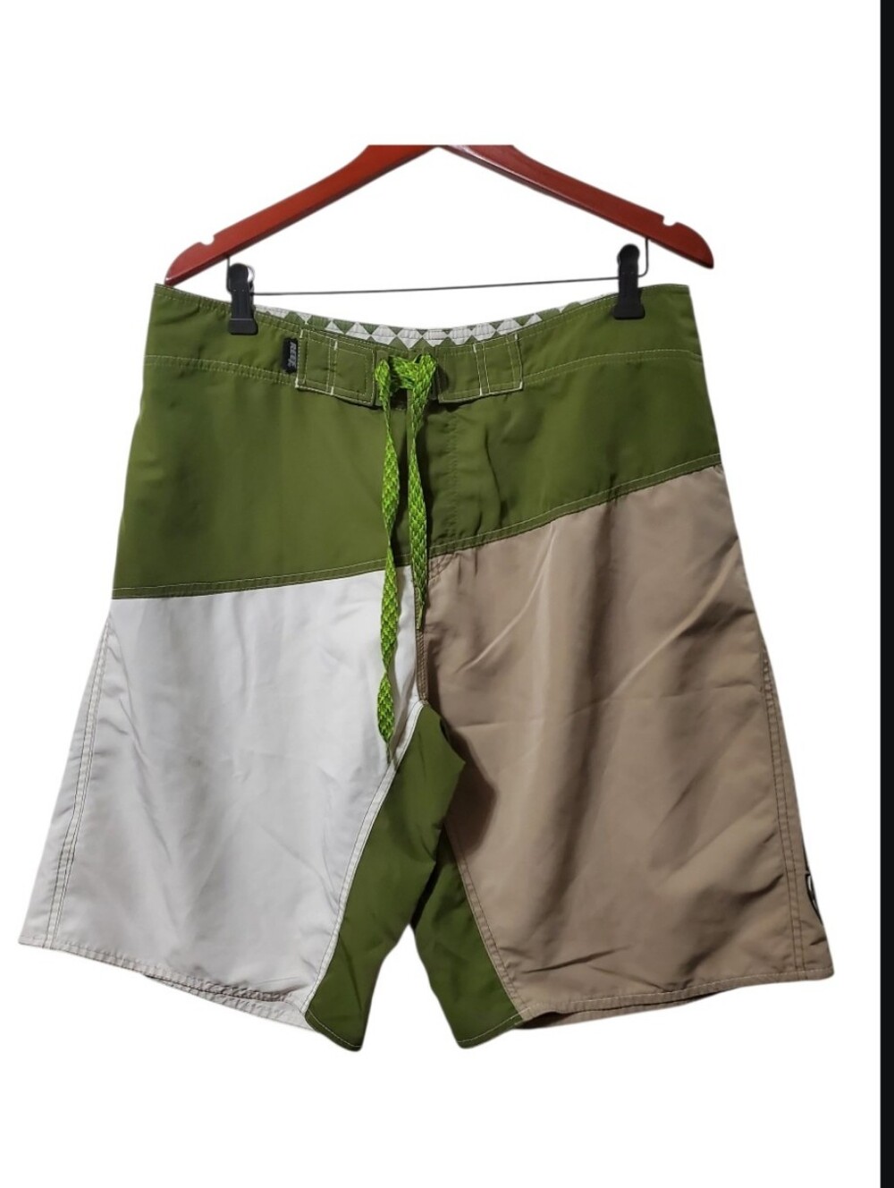 Swim Board Shorts Olive Green Shorts with Contrast Colors Waistband Size 36